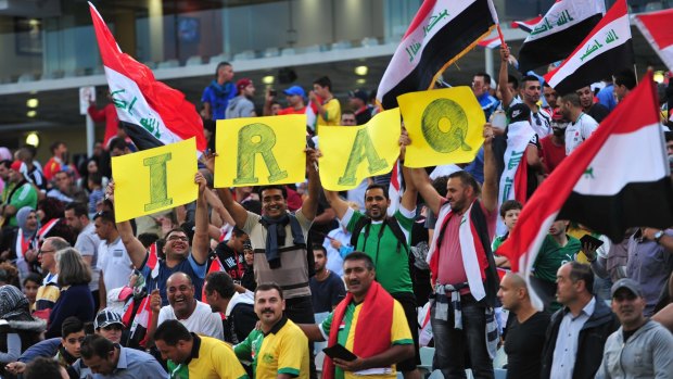 Iraq fans show their passion at Canberra Stadium.