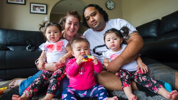 This Canberra family is pleased with the healthcare and childcare announcements  included in the 2017 federal budget. Bec Leala, Jeremy Leala, twins Nevaeh and Amarley, and Cadence.