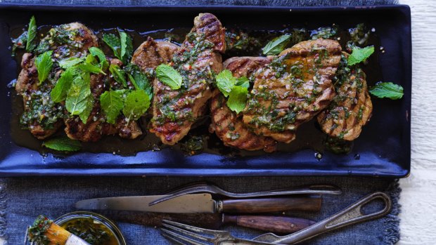 Argentinian-style barbecued lamb steaks with mint chimichurri.