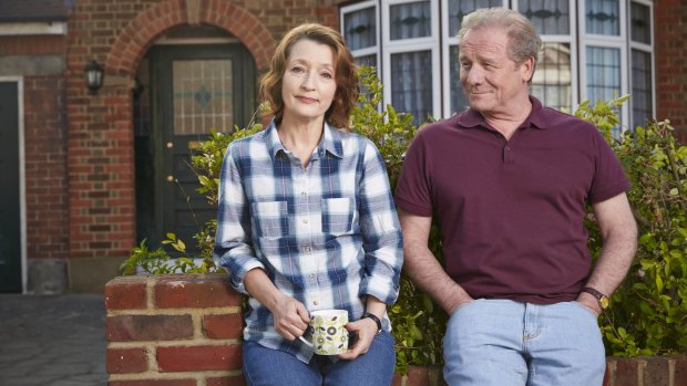 Lesley Manville and Peter Mullan in <i>Mum</i>.
