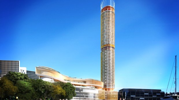 Artist impressions by Grimshaw achitects of a new $500m hotel being built by The Star at Darling Harbour.