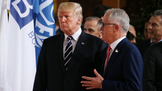 Mr Turnbull talks with Mr Trump last month. 