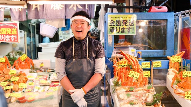 A fish seller at Tsukiji fish market.