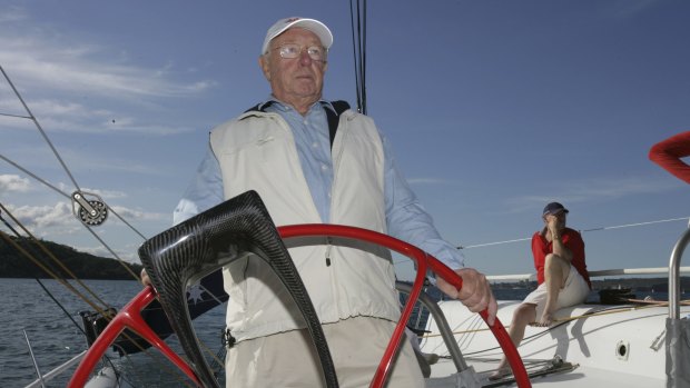 Bob Oatley at the helm.