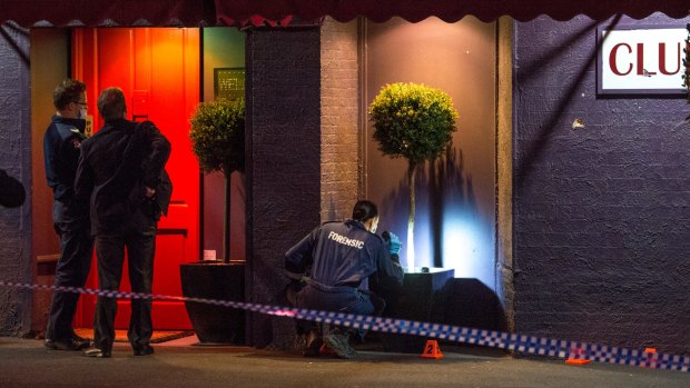 Police investigate the scene of a drive-by shooting in Caulfield South on Wednesday.