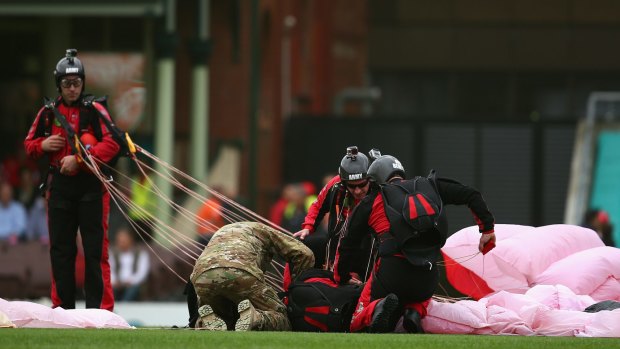 The Red Beret member receives attention at the SCG.