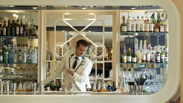 The Savoy's head bartender Erik Lorinc at work in the art deco American Bar.