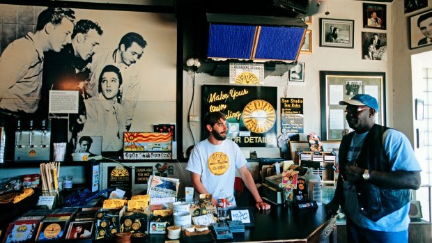 Shrine to Elvis: The cafe at Sun Studios, Memphis, Tennessee.