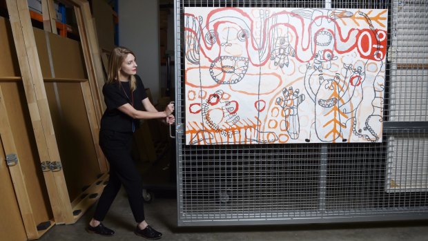 Contemporary art curator Anneke Jaspers with Tiger Yaltangki's Dr Who 2016.