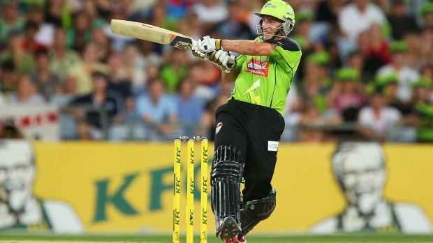 Mike Hussey in action for Sydney Thunder in the 2013-14 Big Bash League.