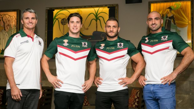 World Cup calling: Ivan Cleary (left) must decide if he can handle club and country duties. He is pictured with Mitchell Moses, Robbie Farah and Tim Mannah.