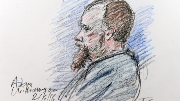 Adam Williamson, facing court over the death of Kenneth Handford told a witness he 'had stuffed up'.  <i>Sketch by Edward Coleridge</i>