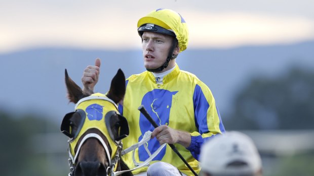 Leading apprentice: Rory Hutchings on Amovatio won the Hawkesbury Gold Cup. Photo: bradleyphotos.com.au