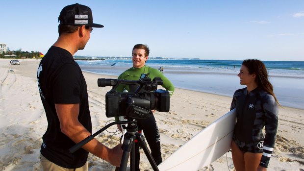 The surf school uses video to record surfers' performances, to give them pointers on how to improve.