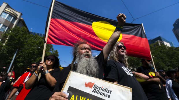 Invasion or settlement? Hundreds gathered at Spring Street to protest Australia Day, or Invasion day, on January 26 in Melbourne.