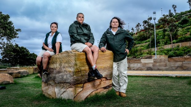 Educating visitors: Guides (from left) Jessica Birk, Mary Mumbulla and Team Leader Clarence Slockee say the cultural tours of Barangaroo will be an experience, not a lecture.