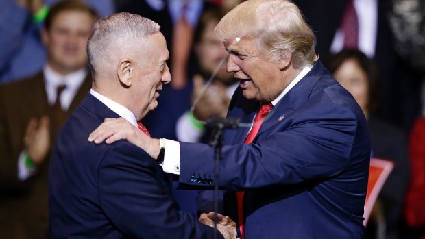 US President-elect Donald Trump introduces James "Mad Dog" Mattis as his nominee for Defence Secretary   during a rally in Fayetteville, North Carolina. 