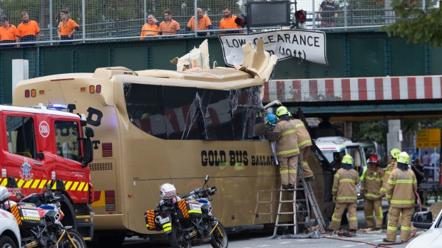 A bus has crashed into a bridge in Montague Street, South Melbourne.