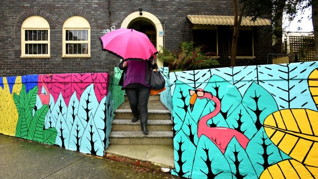 "Hipster flamingos": Perfect Match street art program includes this work by Mulga in Newtown. 