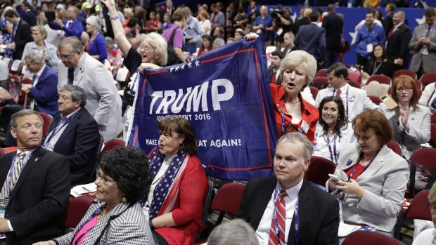 Trump supporters cheer during first day of the Republican National Convention.