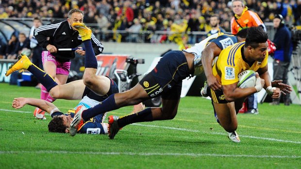 Speed bump: Julian Savea scores during the Super Rugby Semi Final match between the Hurricanes and the Brumbies.