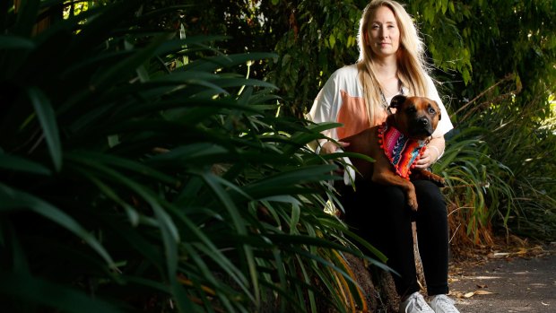Good dog: Calley Gibson, from Sydney, brought her social media star rescue dog Pikelet to Melbourne to help raise money for animal charities at Dogapalooza.