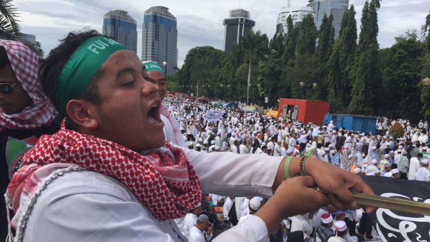 A protester at the national monument, Monas.