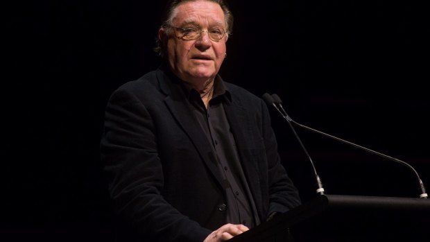 Bryan Dawe spoke at the memorial for John Clarke at Melbourne Town Hall.