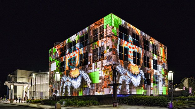 Architectural projections light up the Parliamentary Triangle for the Enlighten Festival in Canberra.