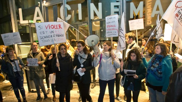 Protesters outside the film institute La Cinematheque Francaise.