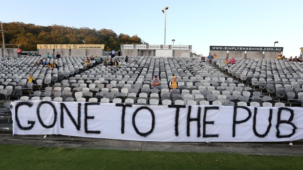 Central Coast Mariners fans let their feelings be known before the start of the match against Melbourne City on Thursday night.