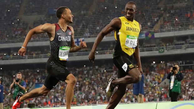Canada's Andre De Grasse (left) challenged Usain Bolt in the 200 metres at the Rio Olympics.