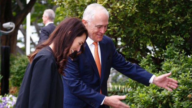 Malcolm Turnbull shows Jacinda Ardern around Kirribilli House on Sunday. 
