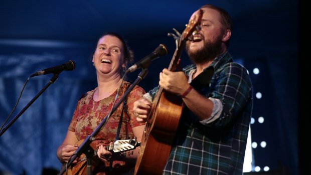 Chloe and Jason Roweth performing at the Folk Festival. 