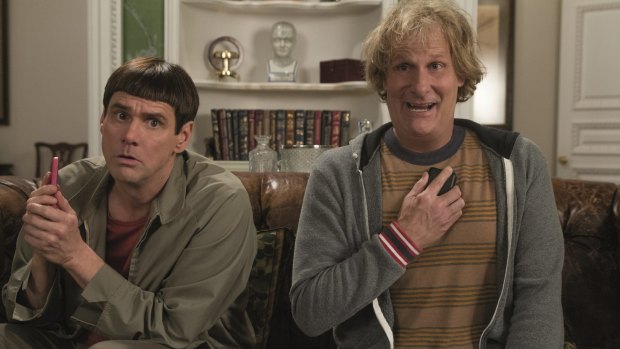 Jim Carey (left) and Jeff Daniels as Lloyd Christmas and Harry Dunne in Dumb and Dumber To: Unlike Silicon Valley, Hollywood won't be ruled by algorithms, data and precision.
