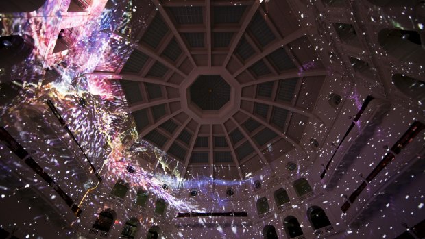 The Reading Room Dome of the State Library of Victoria during White Night 2016.