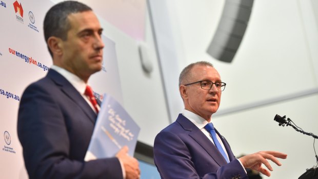 South Australian Premier Jay Weatherill (right) with Treasurer and Energy Minister Tom Koutsantonis.