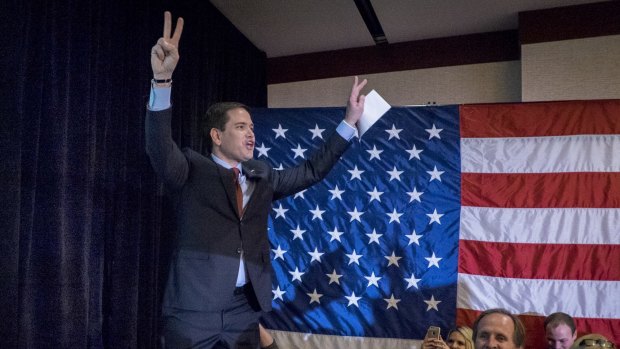 Republican presidential candidate Senator Marco Rubio gave what sounded like a victory speech as he took the stage after coming third in the Republican Iowa primary on Monday.