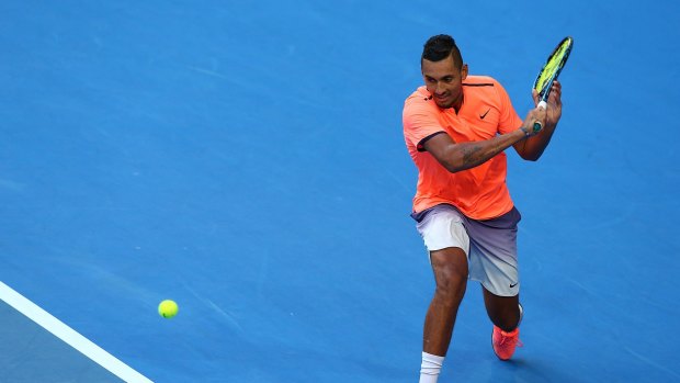 Nick Kyrgios of Australia in action at the 2017 Hopman Cup at Perth Arena.