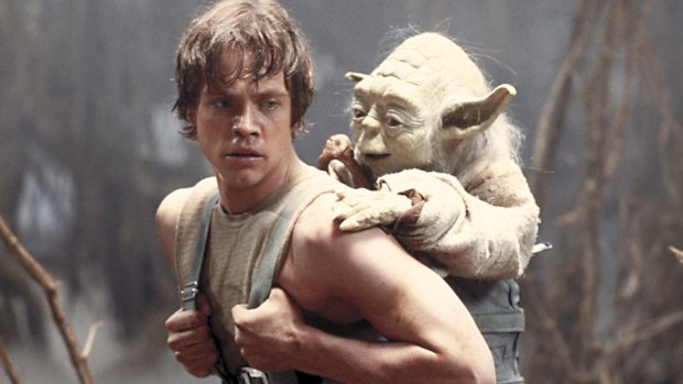 Mark Hamill as Luke Skywalker and Yoda in The Empire Strikes Back. 