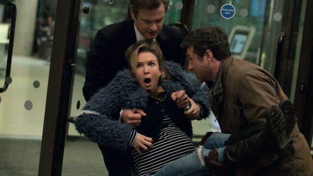 Manhandled: Colin Firth, Renee Zellweger and Patrick Dempsey in <i>Bridget Jones's Baby</i>.