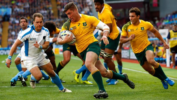 Getting his chance: Sean McMahon, who scored two tries in the Wallabies rout of Uruguay.