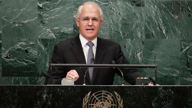 Mr Turnbull speaks during the 71st session of the United Nations General Assembly in New York earlier this week. 