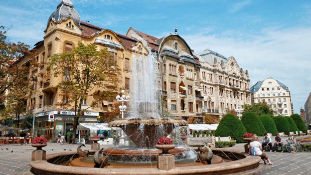 Piata Victoriei square, in Timisoara, Romania, has perhaps the best ensemble of art nouveau design in Europe.