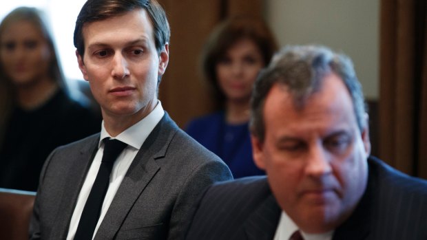 Jared Kushner, left, in the Cabinet Room of the White House with former New Jersey governor Chris Christie in March.