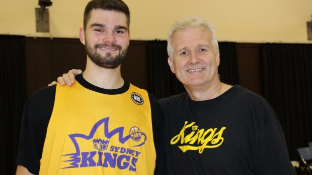 Point to prove: Isaac Humphries, pictured left with coach Andrew Gaze, signed for the Sydney Kings after going undrafted in the 2017 NBA draft.