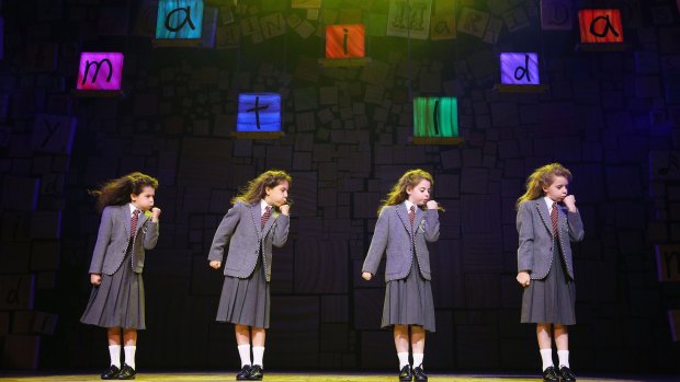 Dusty Bursill, Tiana Mirra, Alannah Parfett and Ingrid Torelli in <i>Matilda the Musical</i>.