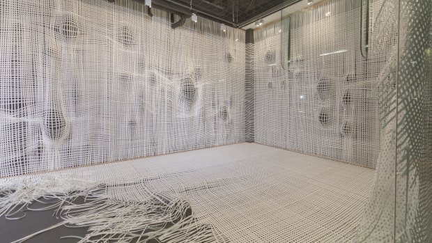 Bettina Hill's woven paper installation Un-Scientific in Gallery 4 at the Canberra Museum and Gallery.