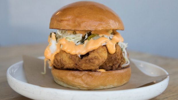 The buttermilk fried chicken burger, which is a favourite among locals. 
