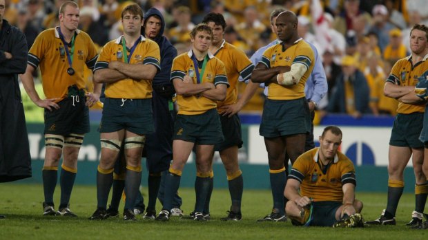 Beaten: The Wallabies were a downcast bunch after losing the 2003 World Cup final to England